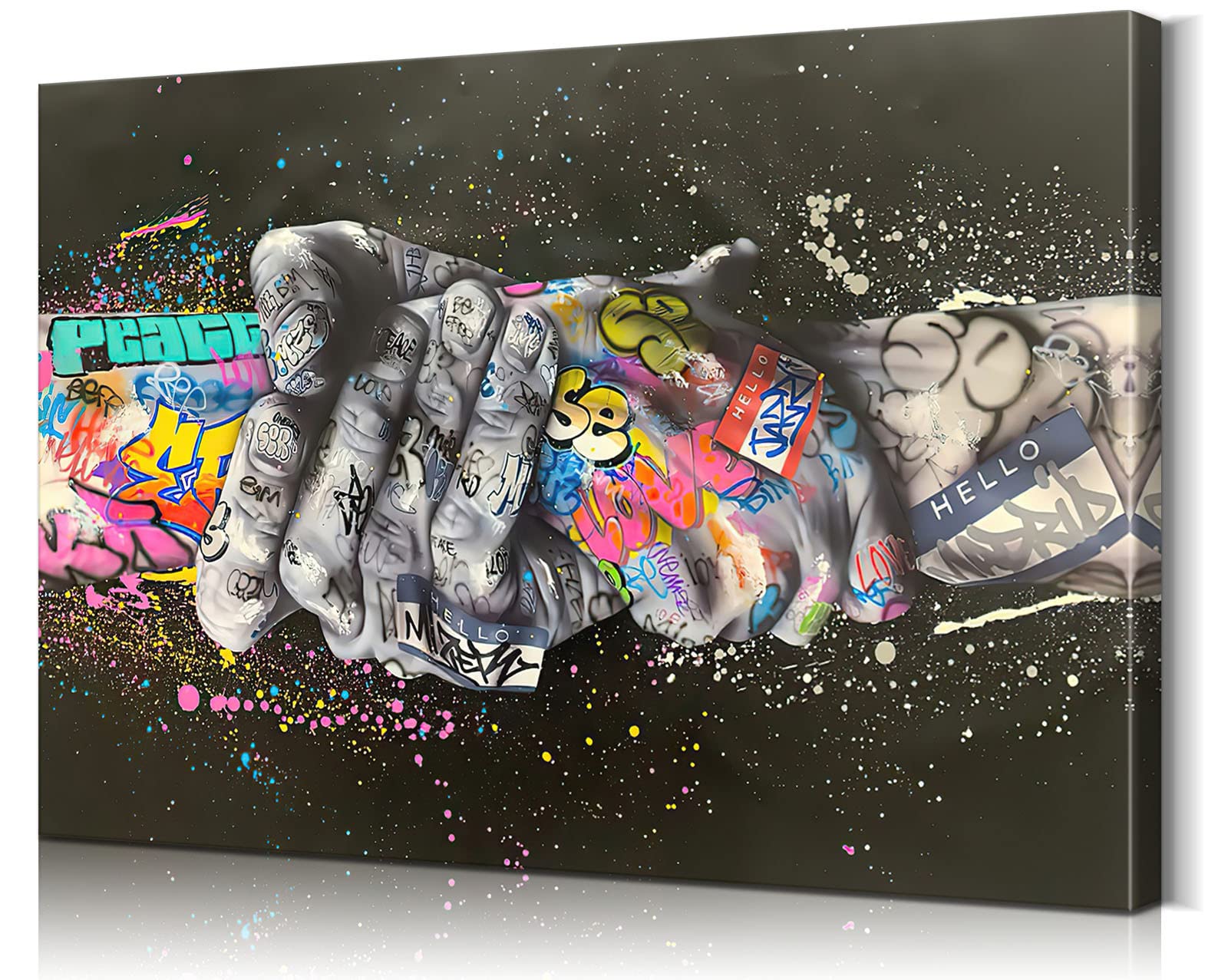 Vibrant Graffiti Art Canvas - Colorful Street Graffiti Wall Decor Poster (16x24 Inches) for Living Room & Bedroom - Urban Handshake Design Wall Art for Home & Office Spaces
