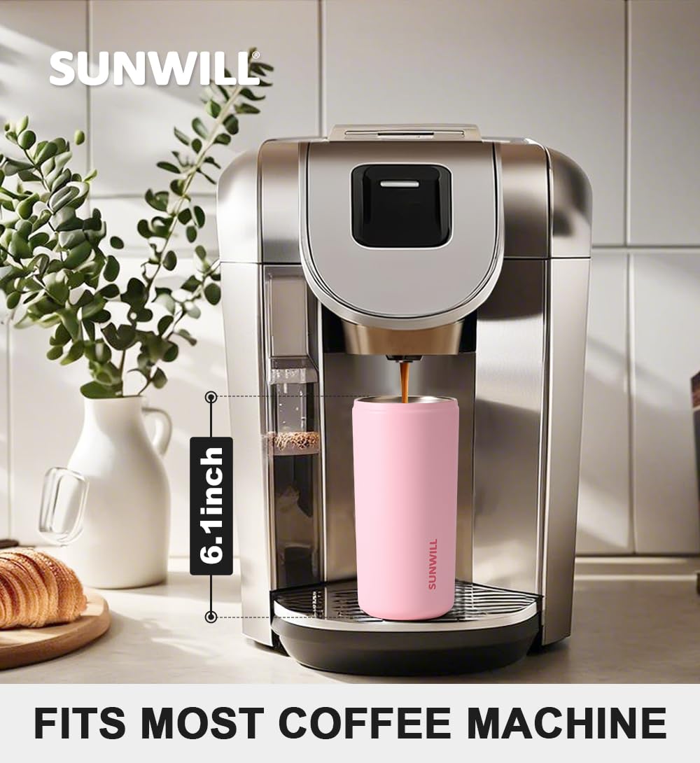 SUNWILL 12 oz Stainless Steel Insulated Coffee Mug with Lid - Leak Proof Travel Tumbler, Powder Coated Light Pink - Perfect for Office, Home, Commuting & Outdoor Activities