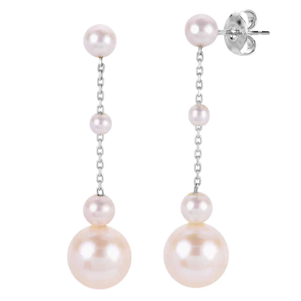 Freshwater Pearl Gold Graduated Drop Earrings for Women - Elegant Dangling Jewelry for Weddings, Parties & Special Occasions