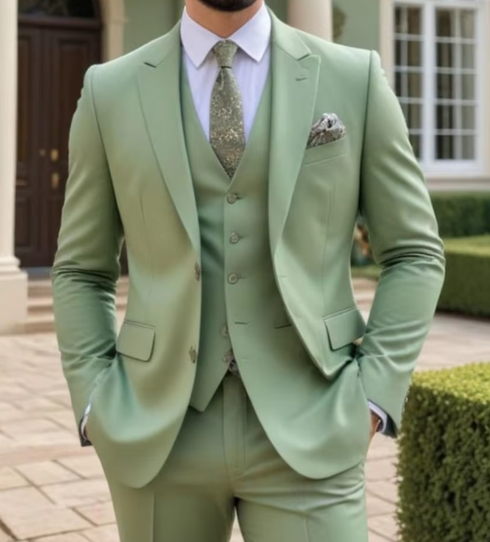 Best Sage Green 3-Piece Groomsmen Suit Set - Jacket, Vest & Pants for Weddings, Prom & Formal Events | Premium Men's Party Attire CS1028