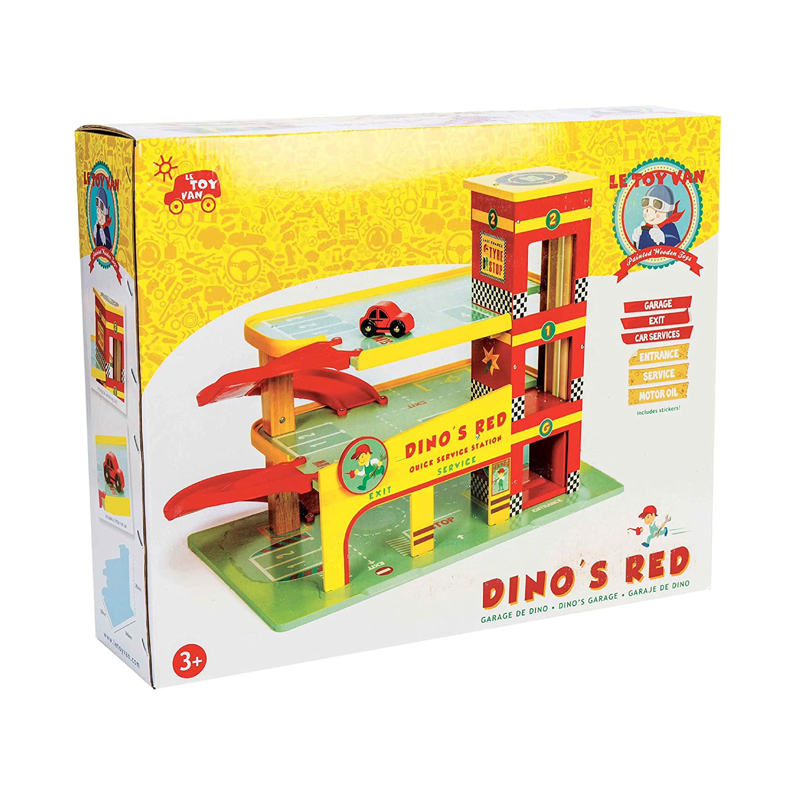 Le Toy Van Dino's Garage Playset (TV450) - Wooden Dinosaur Toy Garage for Kids Ages 3+, Perfect for Pretend Play & Early Learning