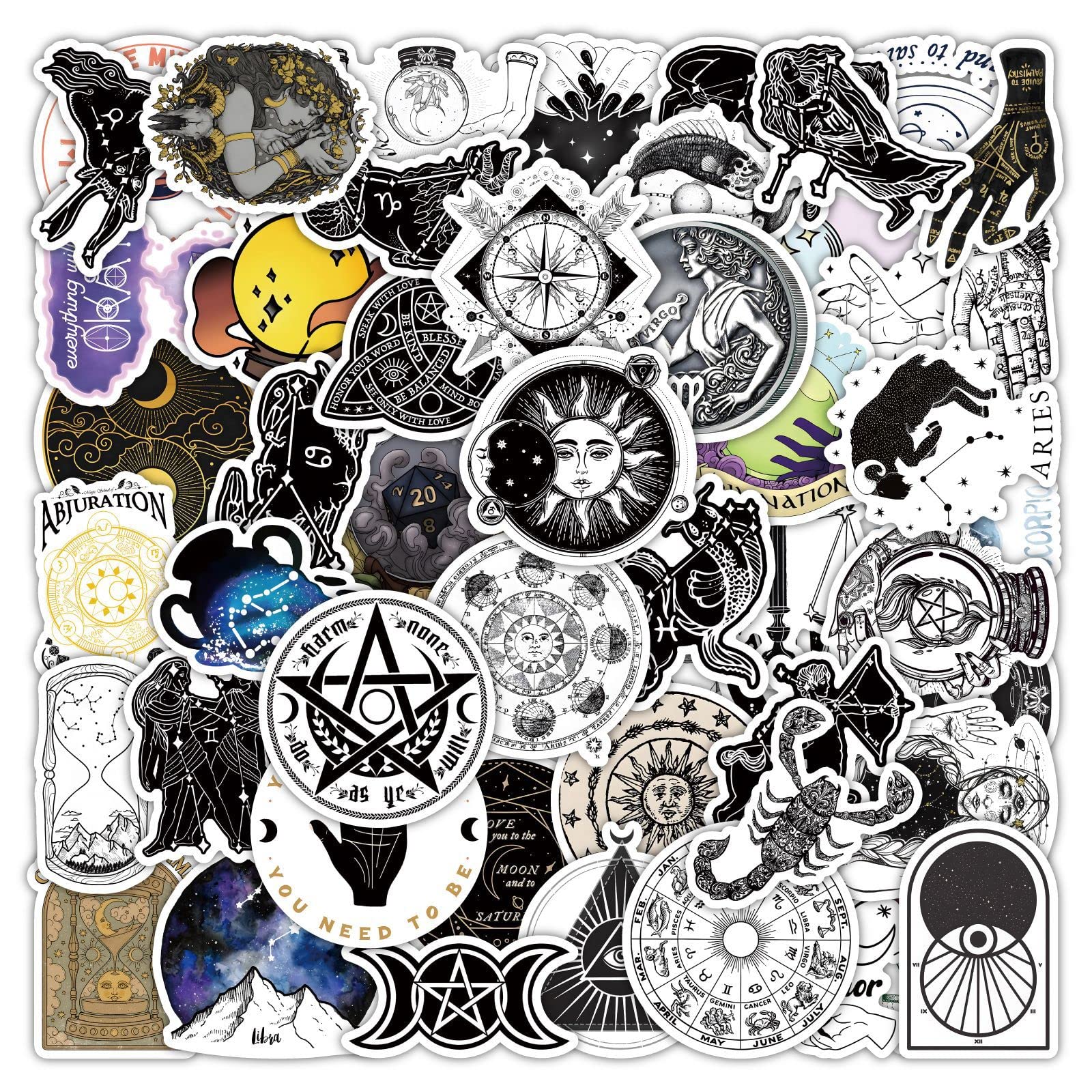 Waterproof Vinyl Stickers Pack for Water Bottles, Laptop, Tablet, Phone, Skateboard & Travel Case - Cool Decorative Stickers for Adults, Teens & Kids (Astrology Theme) - Perfect for School, Office, Gym & Outdoor Adventures