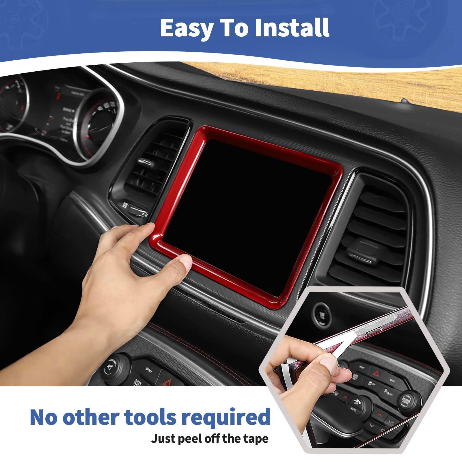 RT-TCZ Red Dashboard Display Screen Trim Frame Cover for 2015-2023 Dodge Challenger | Interior Accessories Upgrade | Perfect for Car Enthusiasts & Customization Projects