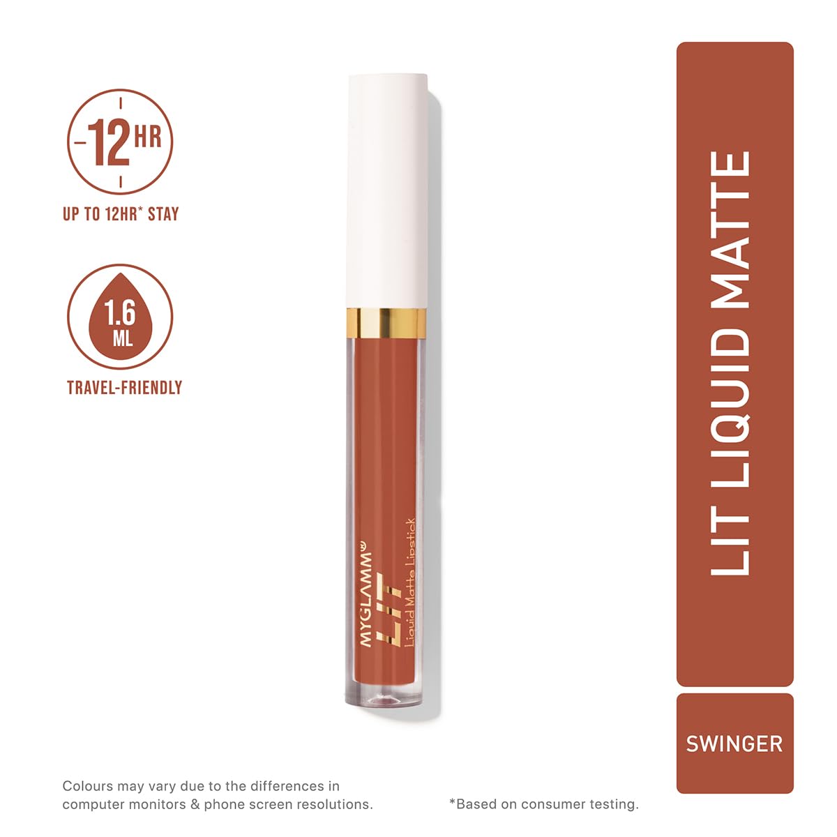 MyGlamm LIT Liquid Matte Lipstick - Swinger (Brick Red) | Long Lasting, Smudge Proof Matte Lipstick with Moringa Oil | 1.6ml | Perfect for Date Night, Parties & Everyday Wear