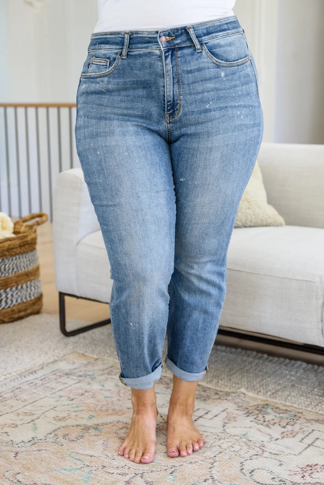 Corey Hi Rise Bleach Splash Boyfriend Jeans for Women - Distressed Denim Pants with Comfortable Fit - Perfect for Casual Outings, Street Style & Everyday Wear