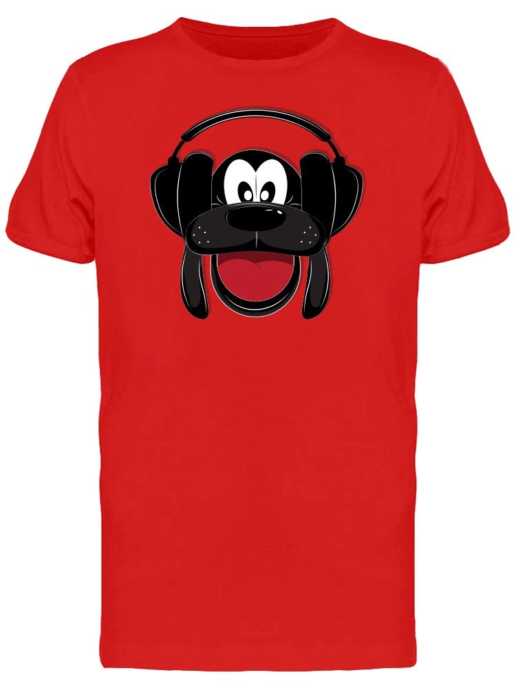 Smartprints Cartoon Dog with Headphones T-Shirt for Men - Red Graphic Tee | Casual Wear, Street Style & Gift for Dog Lovers