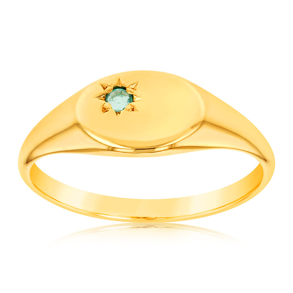 9ct Yellow Gold 1.75mm Natural Emerald Ring for Women - Elegant Birthstone Jewelry Gift for Mother's Day, Anniversary & Special Occasions