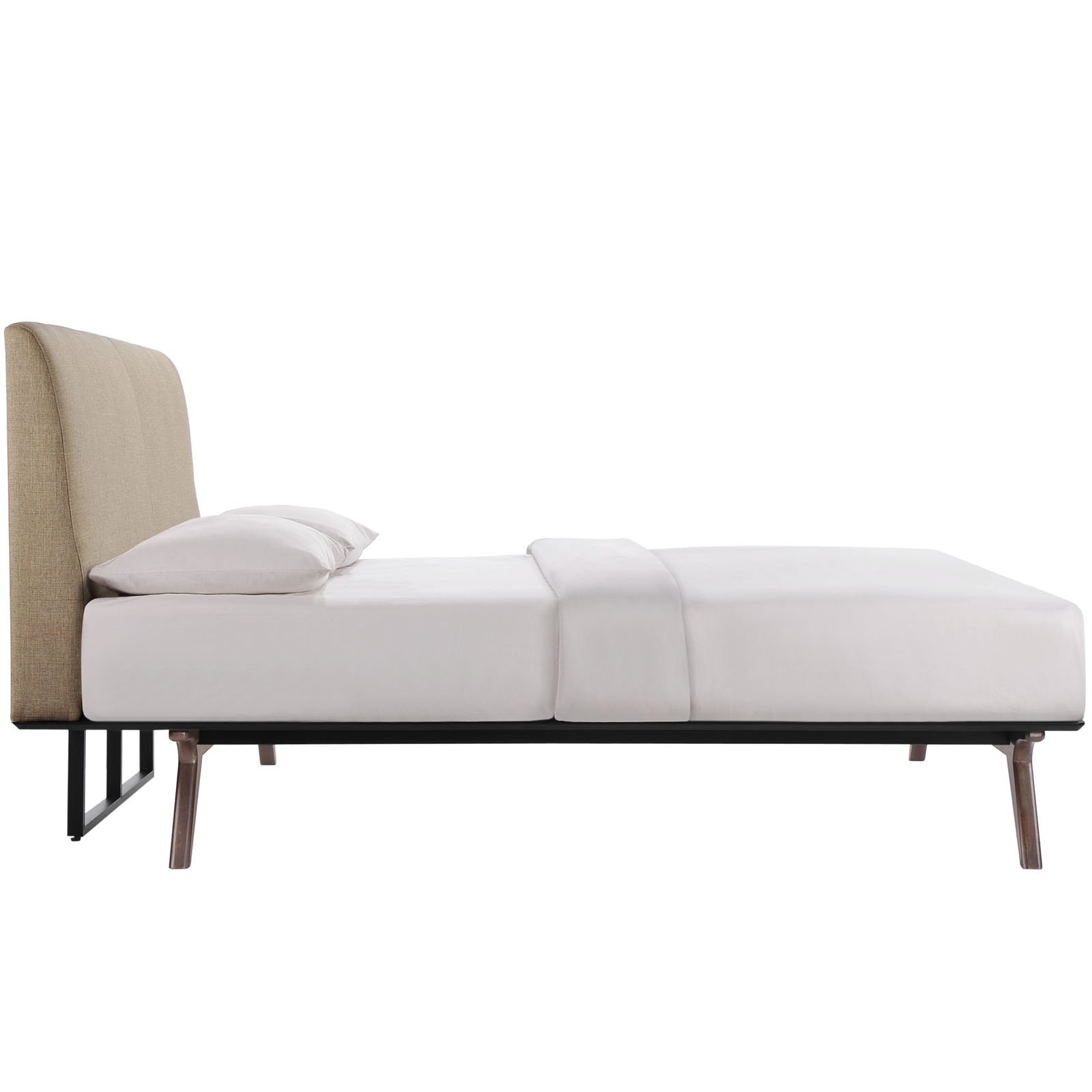 Modway Tracy Mid-Century Modern Wood Platform Queen Size Bed with Two Nightstands in Cappuccino Latte - Stylish Bedroom Furniture Set for Contemporary Home Decor