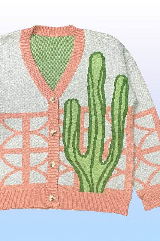 Cactus Resort Knit Cardigan Women's Lightweight Open Front Sweater - Perfect for Casual Outings, Beach Cover-Up & Cozy Lounge Wear