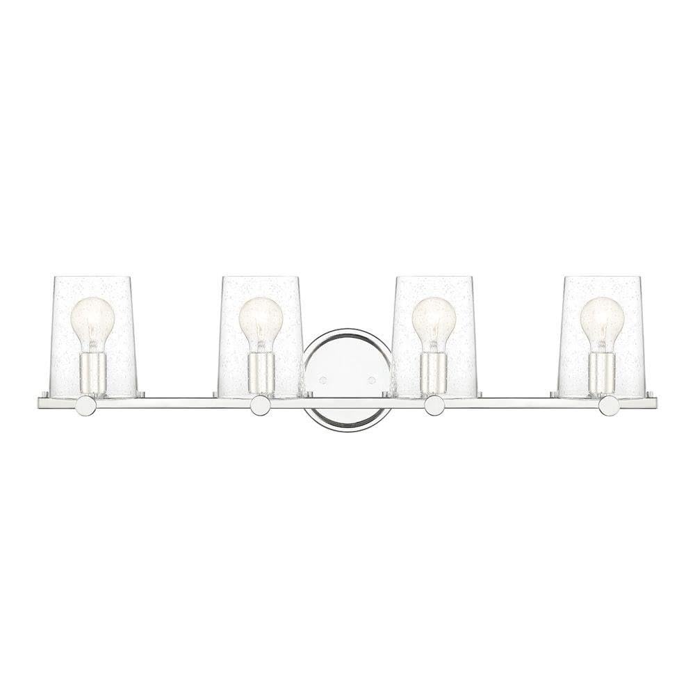 Designers Fountain 95804-CH Matteson 4-Light Bathroom Vanity Light Bar, Chrome Finish with Clear Seedy Glass for Modern Bathroom & Powder Room Lighting