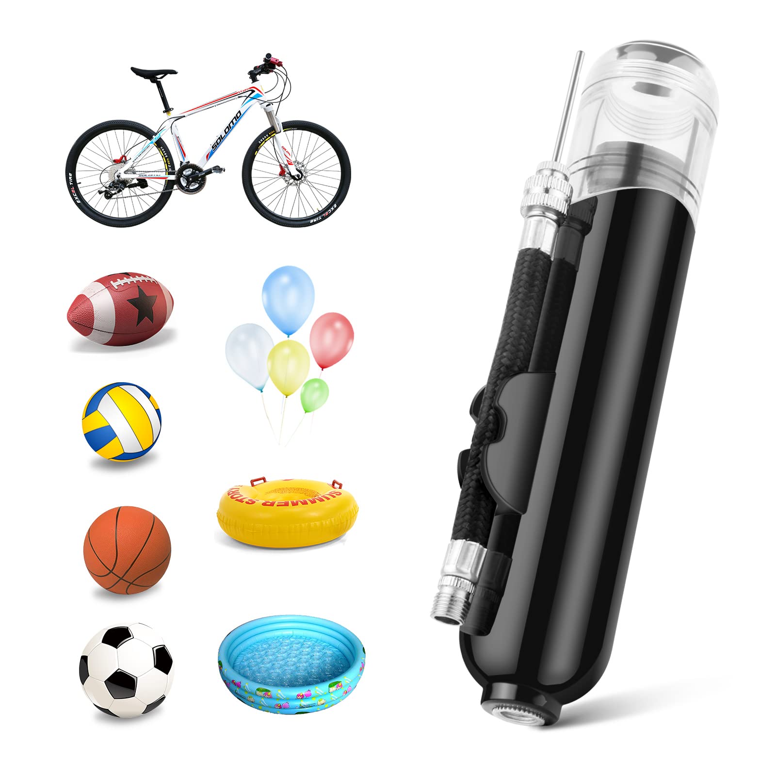 Dual Action Ball Pump with 3 Needles & 2 Nozzles - High Pressure Air Pump for Soccer, Basketball, Volleyball, Bikes, Inflatables - Perfect for Sports, Gym, Camping & Outdoor Activities