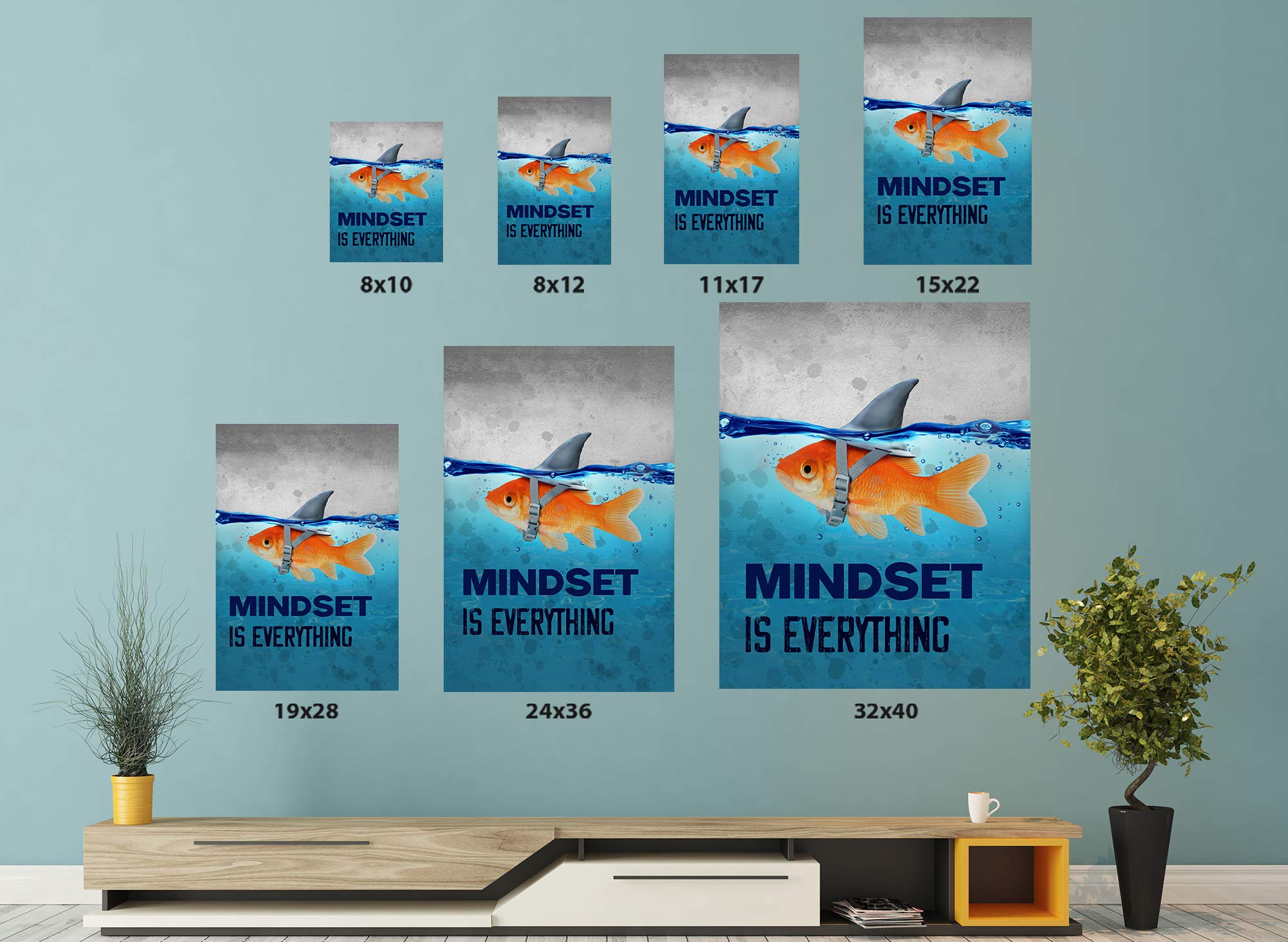 Funny Ugly Christmas Sweater 'Mindset is Everything' Fish Poster - 24x36 Inch Unframed Wall Art Decor for Holiday Parties & Home Office