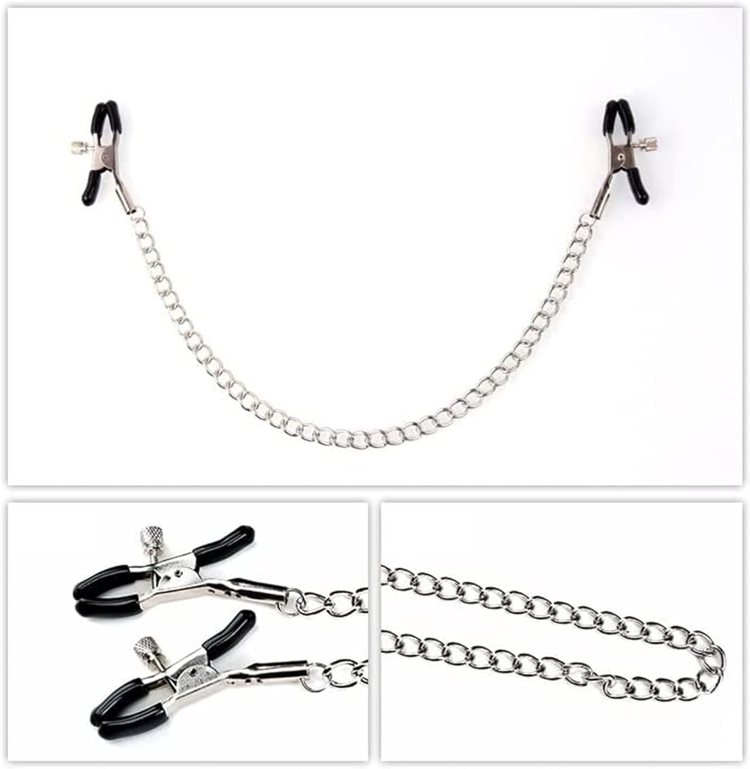 2024 Premium BDSM Nipple Clamps with Chain - Non-Piercing Metal Nipple Clips for Women & Men - Adjustable Buckle Design for Sensual Play - Adult Toys for Couples & BDSM Enthusiasts (Perfect for Role Play & Sensory Exploration)