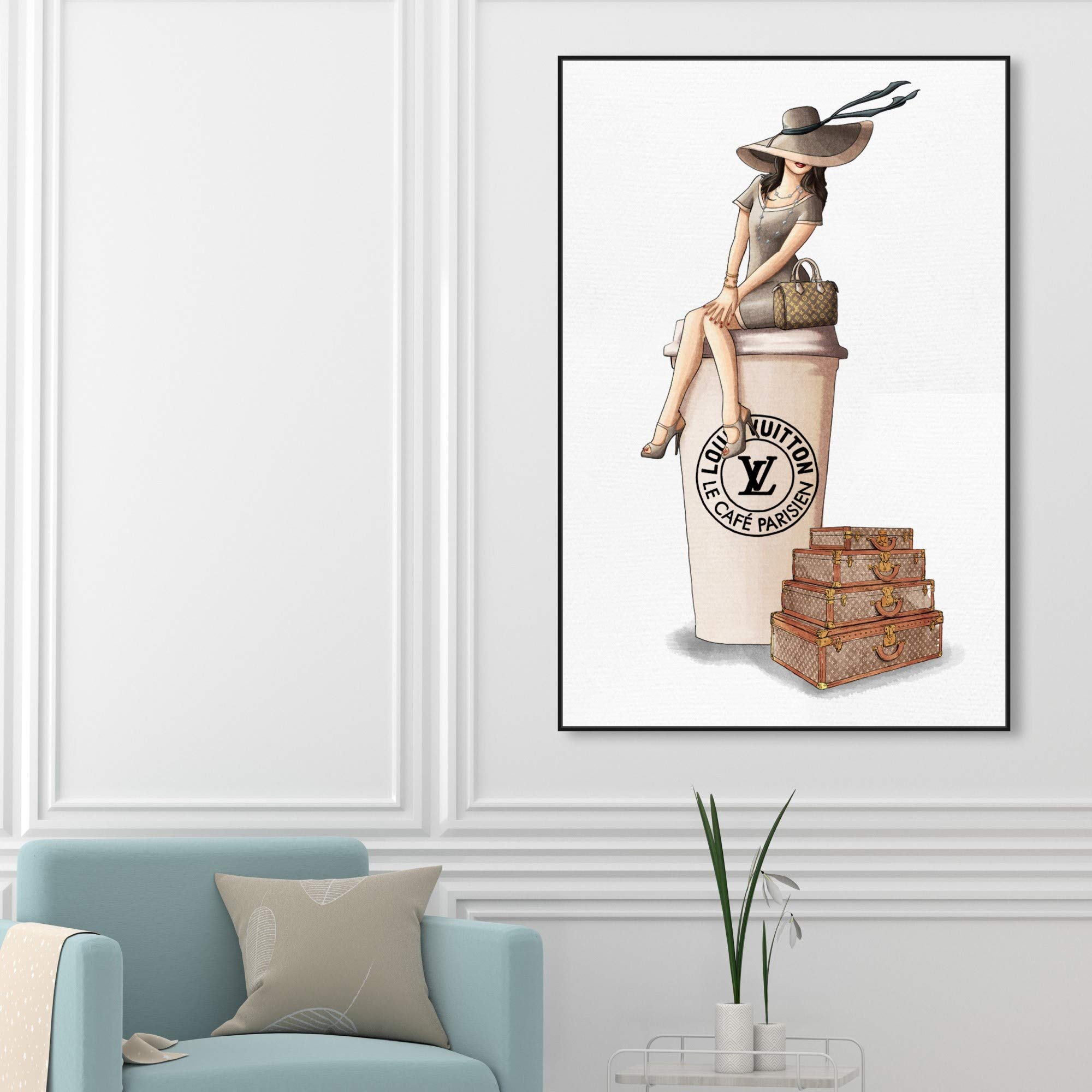 Oliver Gal Artist Co. 'Cafe au Lait Paris Dark' 40x60 Inch Framed Wall Art Canvas Print - Fashion & Glam Travel-Themed Home Decor in Brown & White | Perfect for Living Room, Bedroom or Office Wall Decor
