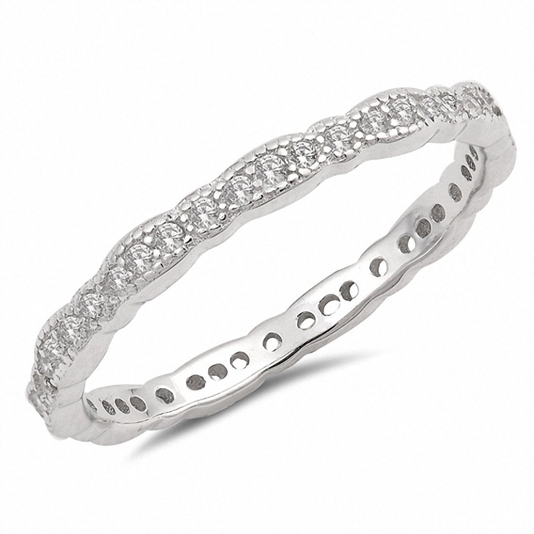 2mm Full Eternity Stackable Wedding Band Ring - Round 925 Sterling Silver for Women - Perfect for Engagement, Anniversary, Promise & Everyday Wear