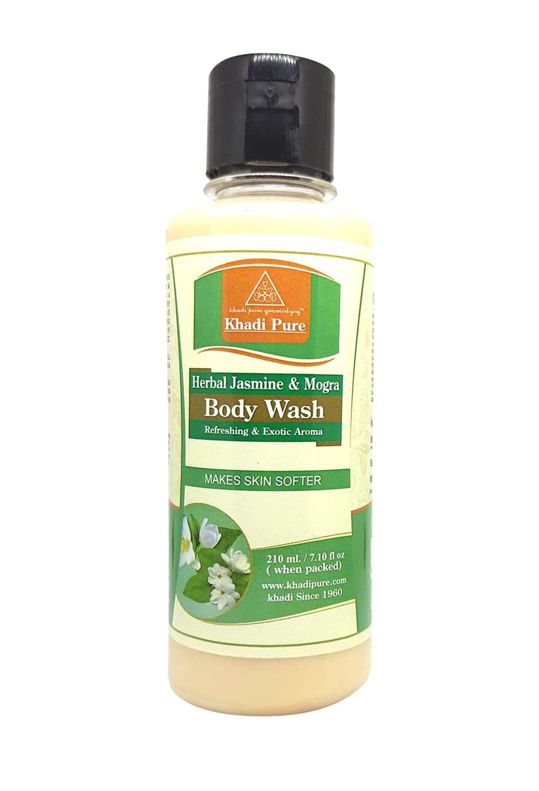 Khadi Pure Gramodyog Herbal Jasmine & Mogra Body Wash - 210ml | Natural Ayurvedic Shower Gel for Soft & Hydrated Skin | Perfect for Daily Use & Aromatherapy Relaxation