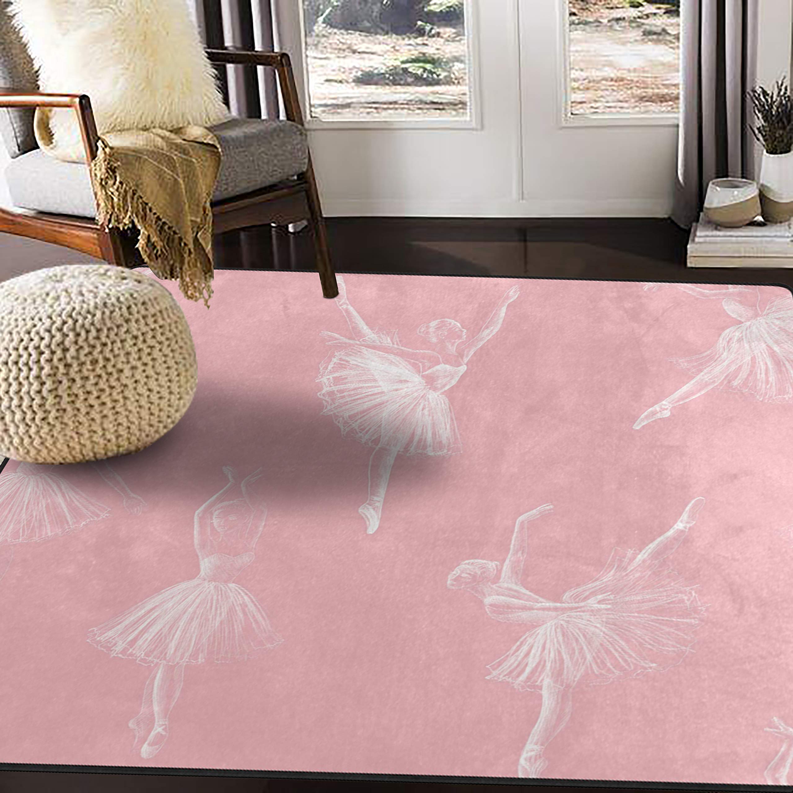 ALAZA Ballerina Dancing Art Girl Area Rug 5' x 7' - Soft Non-Slip Floor Mat for Living Room, Bedroom, Nursery | Perfect for Ballet Themed Decor & Kids Play Area