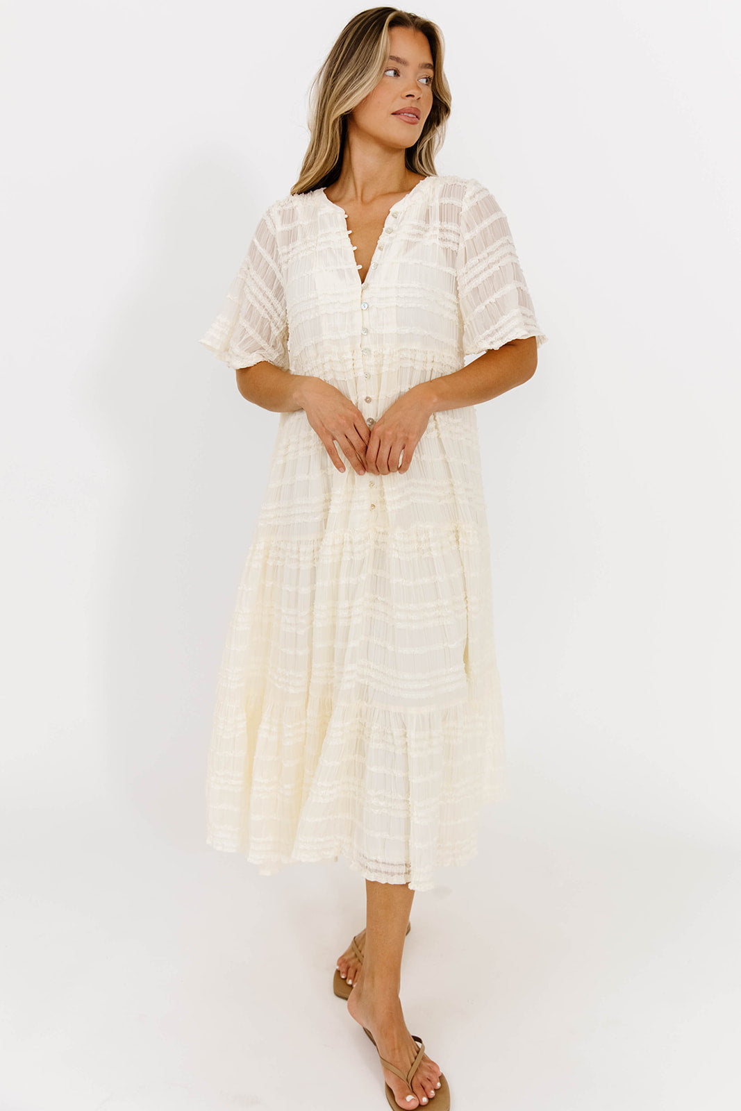 Kristin Tiered Woven Maxi Dress in Ivory - Bump Friendly Maternity Dress with Detachable Liner | Perfect for Pregnancy, Weddings & Summer Vacations