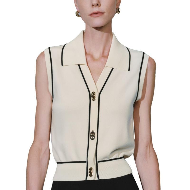 Women's Sleeveless V-Neck Button Down Knit Sweater Vest - 2024 Casual Summer Tops for Office, Layering & Outdoor Activities