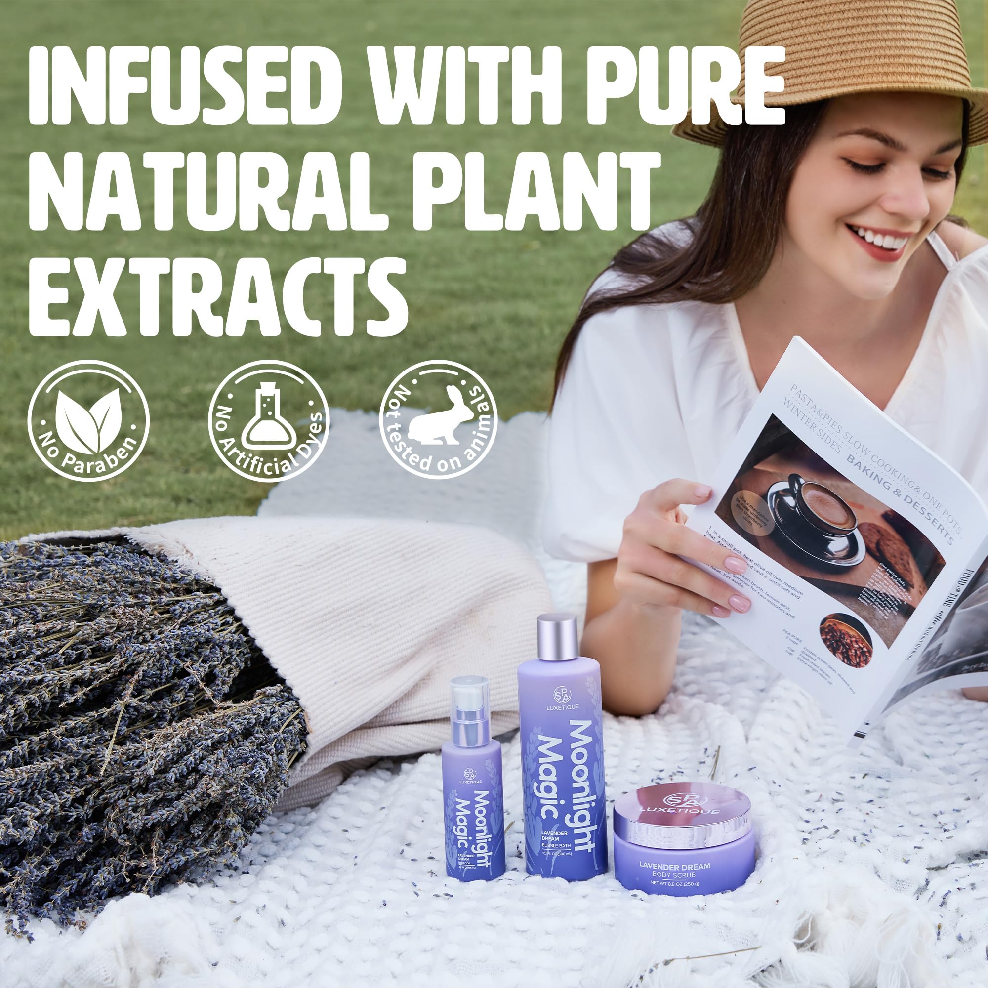 Luxury Spa Gift Set for Women - 3 Piece Lavender Bubble Bath, Body Scrub & Massage Oil Kit - Perfect for Relaxation, Birthday Gifts & Travel Essentials - Home Spa Treatment & Self Care Package