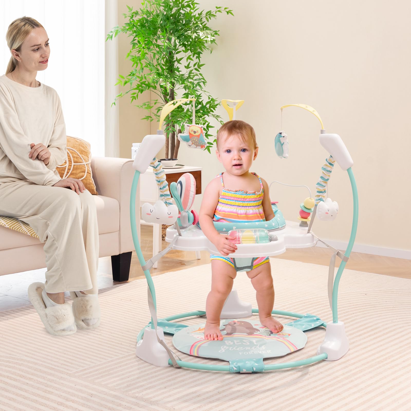 HONEY JOY Baby Bouncer Activity Center - 360° Rotating Jumper Seat with Music, Lights & Developmental Toys for Infants 6+ Months | 3 Height Adjustments, Removable Play Mat | Perfect for Playtime, Learning & Indoor Entertainment (Blue)