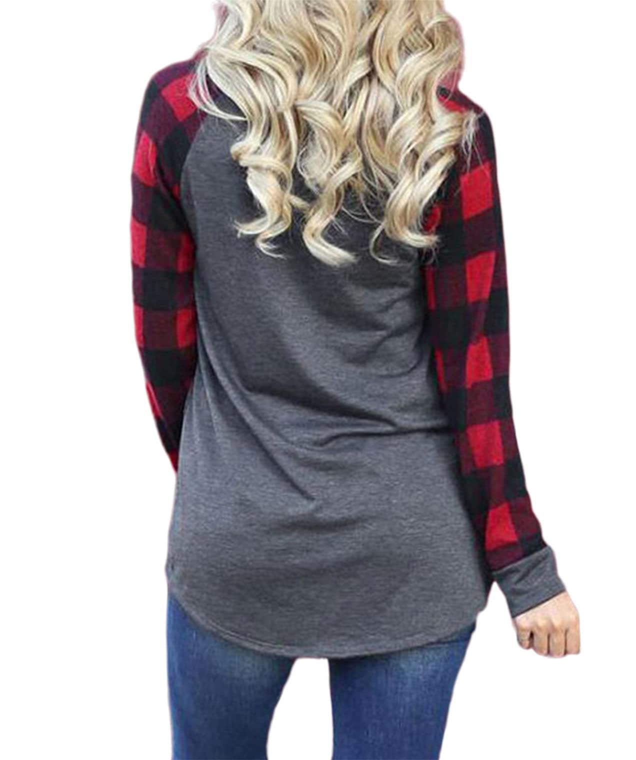 Women's Merry Christmas Shirts - Long Sleeve Plaid Raglan Graphic Tee for Holiday Movie Nights & Cozy Winter Outfits