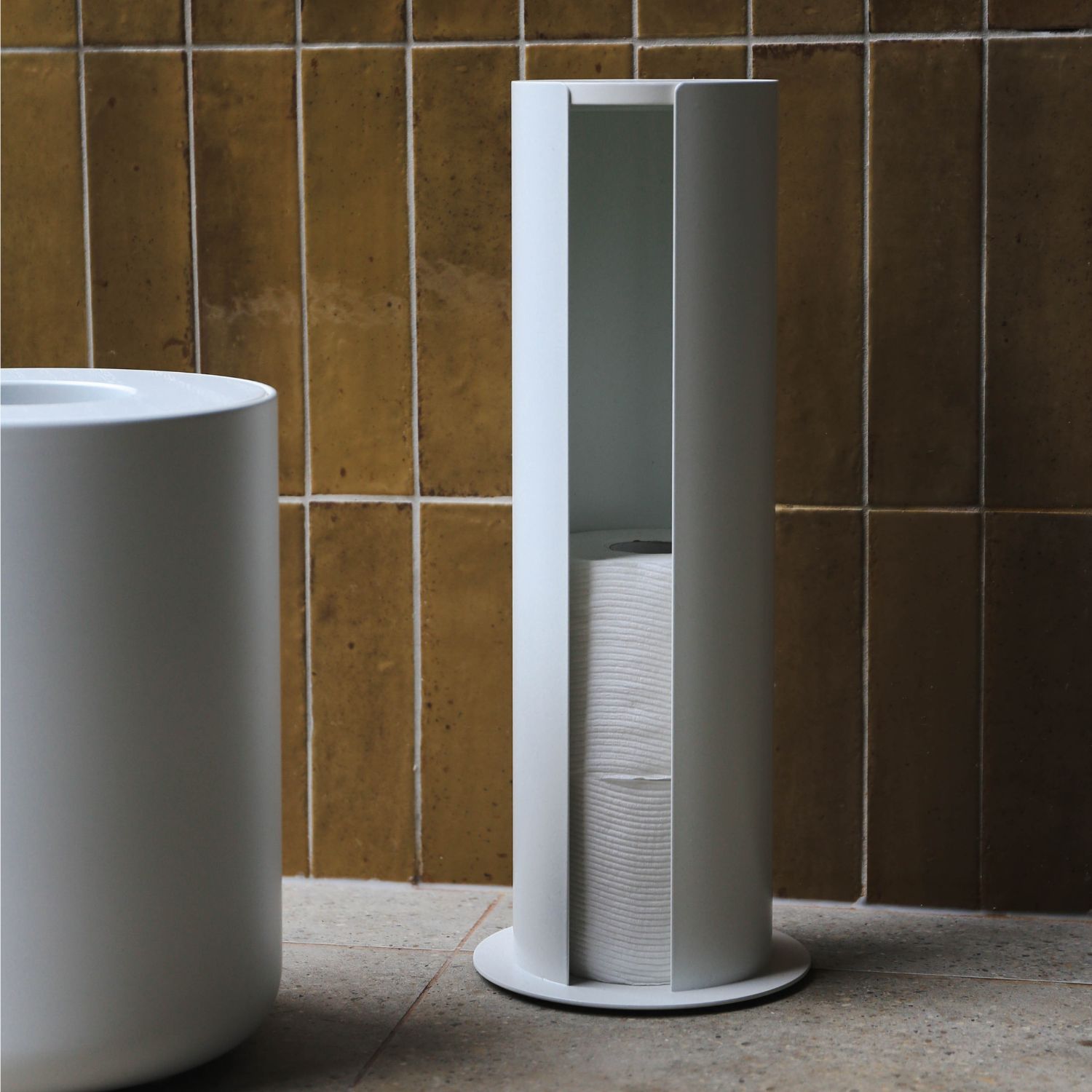 DESIGNSTUFF White Toilet Paper Holder - Bathroom Storage Organizer for Rolls, Perfect for Home & Office Use