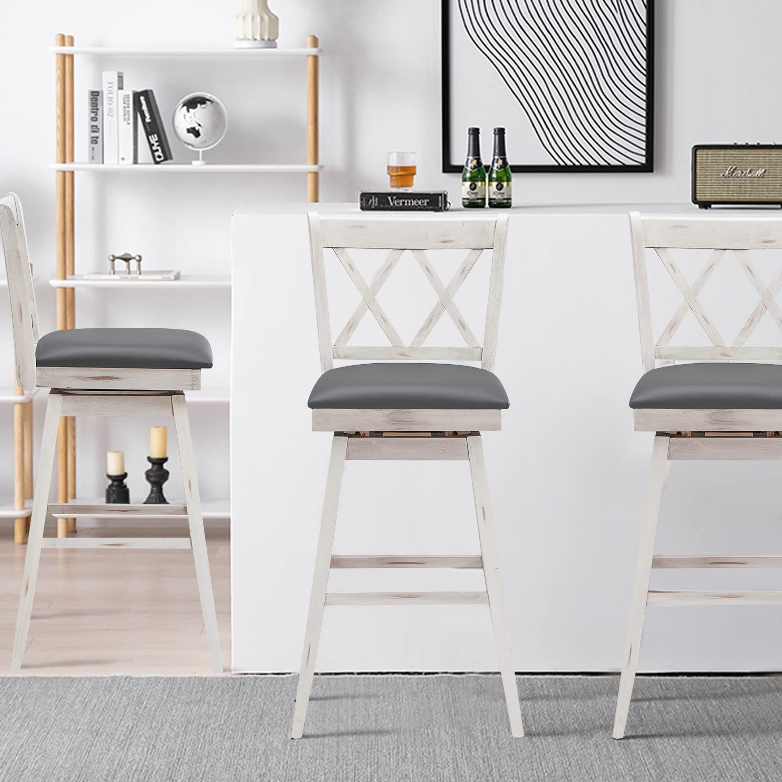 COSTWAY 4-Piece Swivel Bar Stool Set with Footrest - 29.5