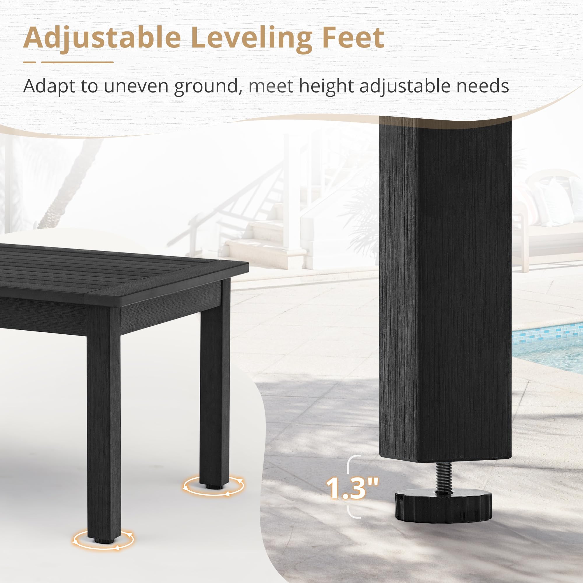 LUE BONA Outdoor Coffee Table - Weather Resistant Rectangle Patio Table with Adjustable Leveling Feet for Deck, Pool, Balcony - Indoor & Outdoor Use - Perfect for Backyard, Garden, and Living Room Relaxation