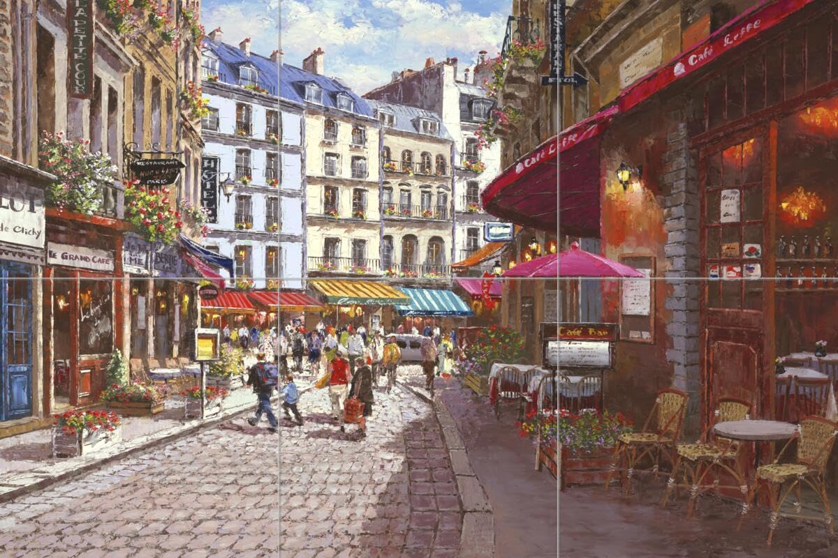 Ceramic Backsplash Tile Mural - Paris Café Street Scene Landscape for Kitchen, Bathroom & Shower - Sam Park/Soho Editions - Perfect for Home Renovation & Interior Design