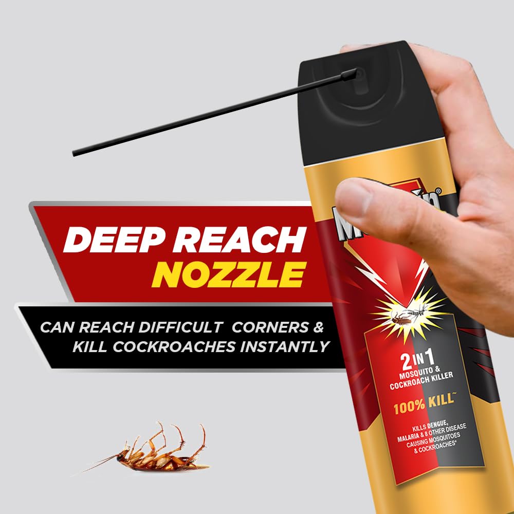 Mortein 200ml 2-in-1 Mosquito & Cockroach Killer Spray - Fast-Acting Insect Killer with Lemon Fragrance | 100% Kill Guarantee | Indoor & Outdoor Pest Control for Home, Kitchen, and Garden Use