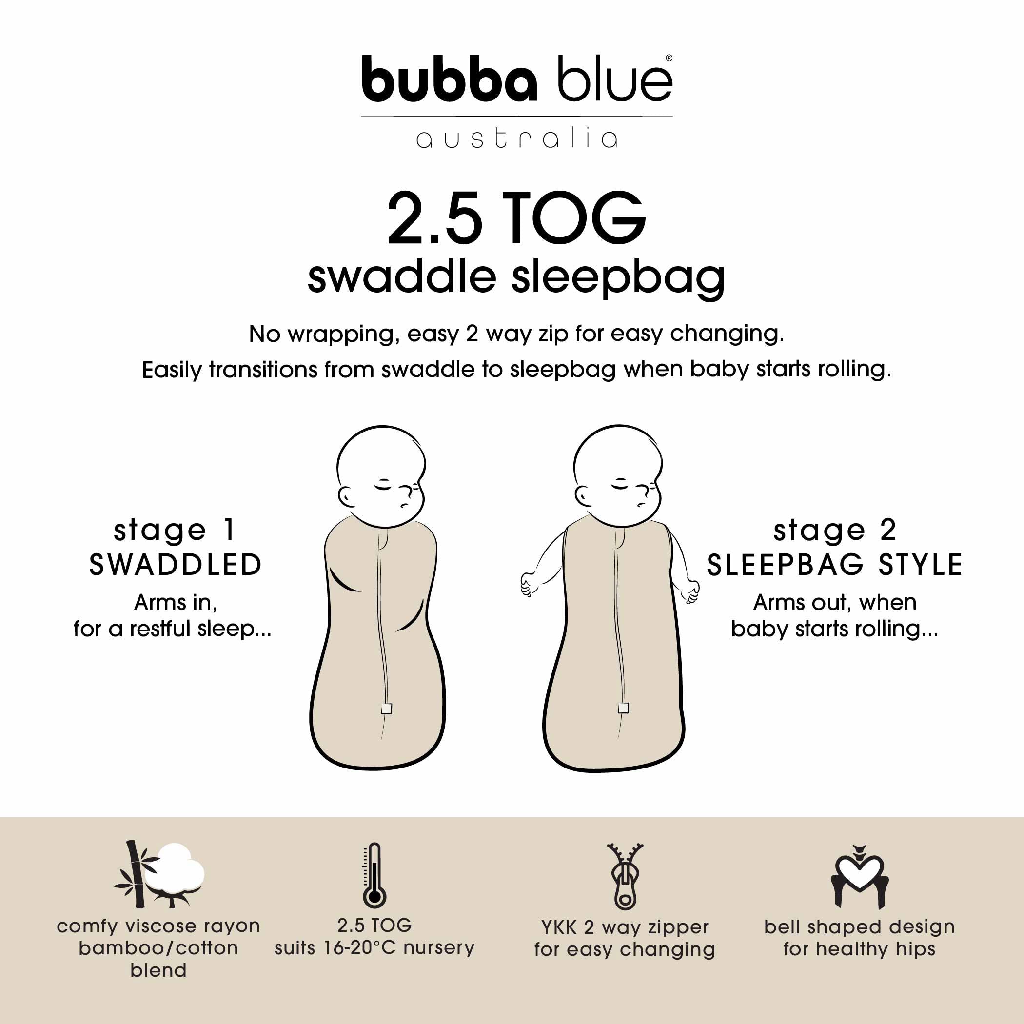 Nordic 2.5 TOG Swaddle Sleep Bag for Babies - Soft Denim Baby Sleeping Sack - Perfect for Nursery, Daycare & Travel