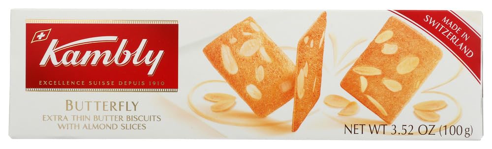 Kambly Butterfly Delicately Thin Butter Almond Biscuits - Crunchy Wafer Snack Crackers, 100g - Perfect for Tea Time, Office Snacks & Gift Boxes