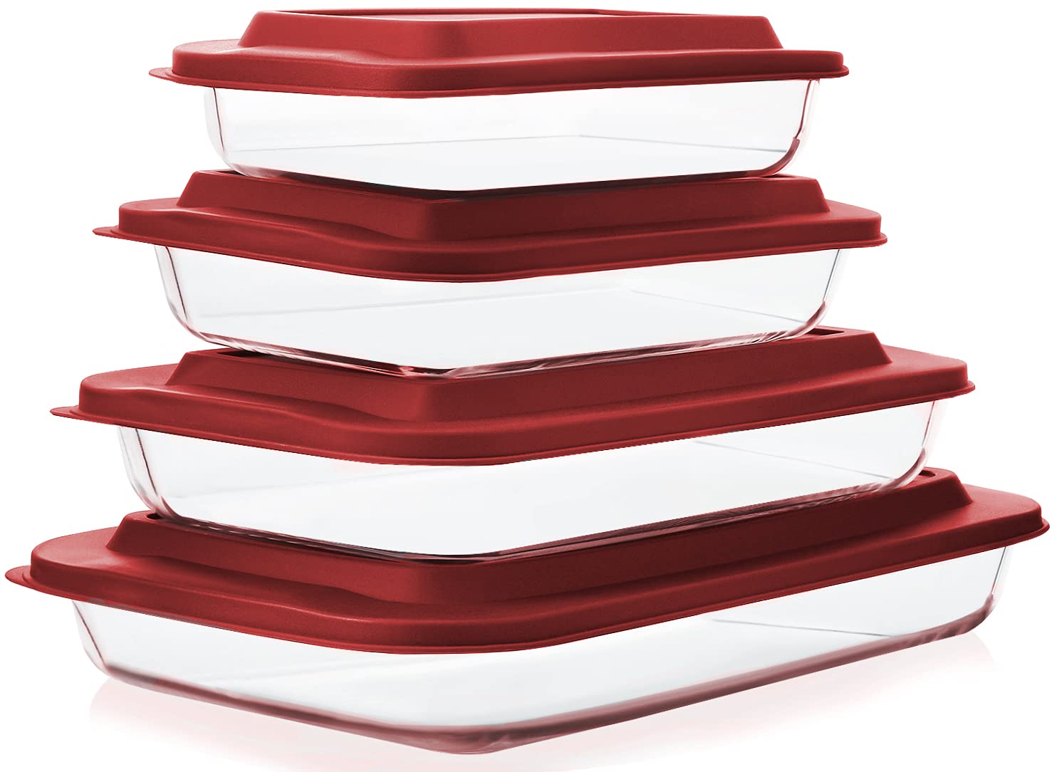 8-Piece Rectangular Glass Baking Dish Set with Plastic Lids - Oven, Freezer & Dishwasher Safe Bakeware for Lasagna, Casseroles, Meal Prep & Leftovers - Perfect for Home Cooking, Baking & Food Storage