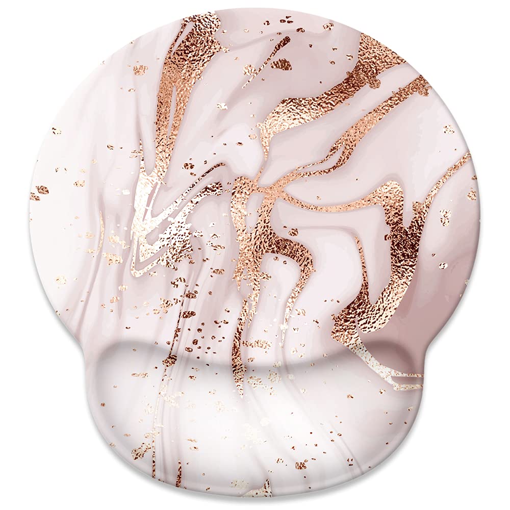 Premium Rose Gold Marble Gaming Mouse Pad with Ergonomic Wrist Rest - Non-Slip Rubber Base, 9.8