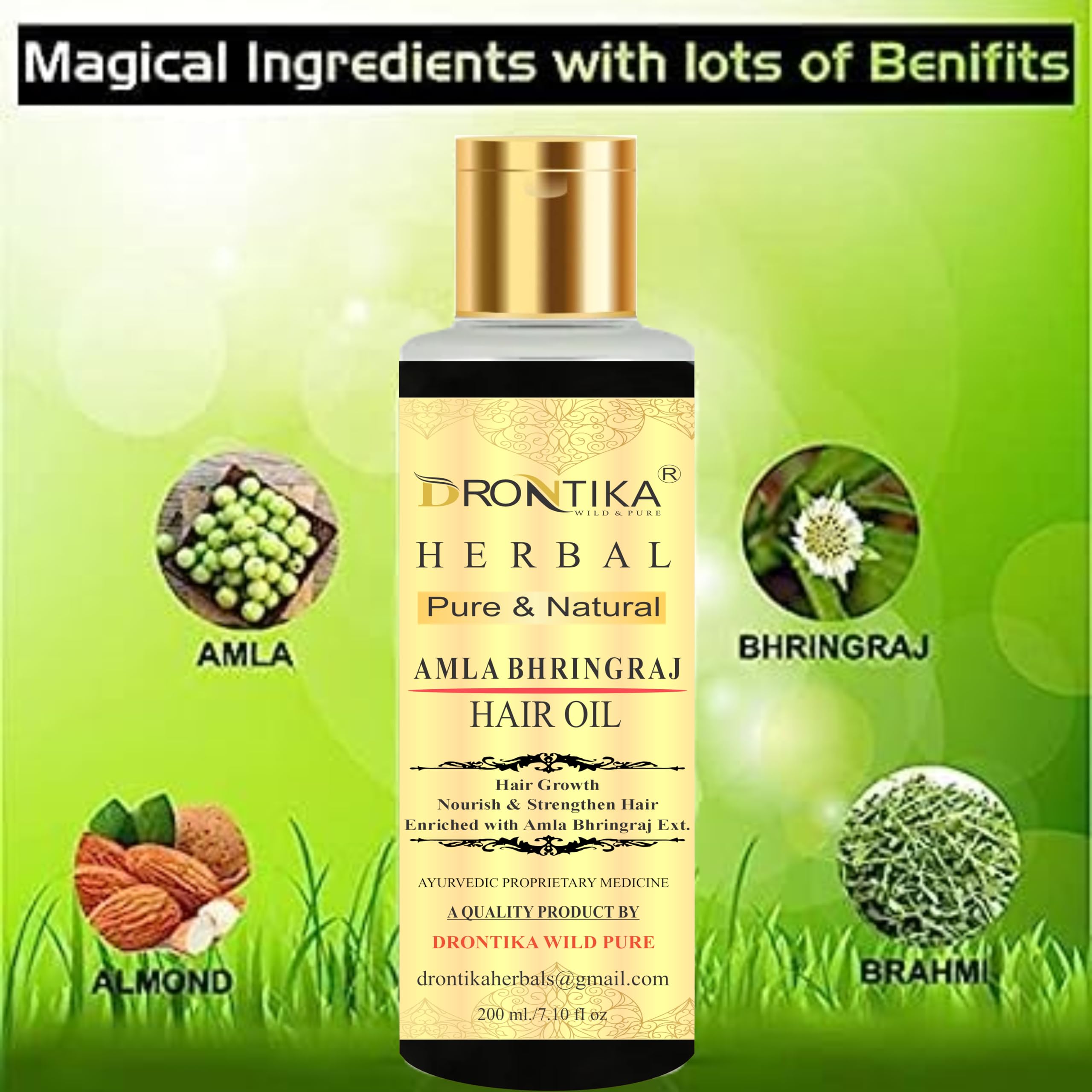 Drontika Amla & Bhringraj Oil - 200ml Ayurvedic Hair Oil for Strong & Long Hair Growth | Handmade Herbal Treatment with Natural Ingredients | Perfect for Daily Hair Care & Scalp Massage