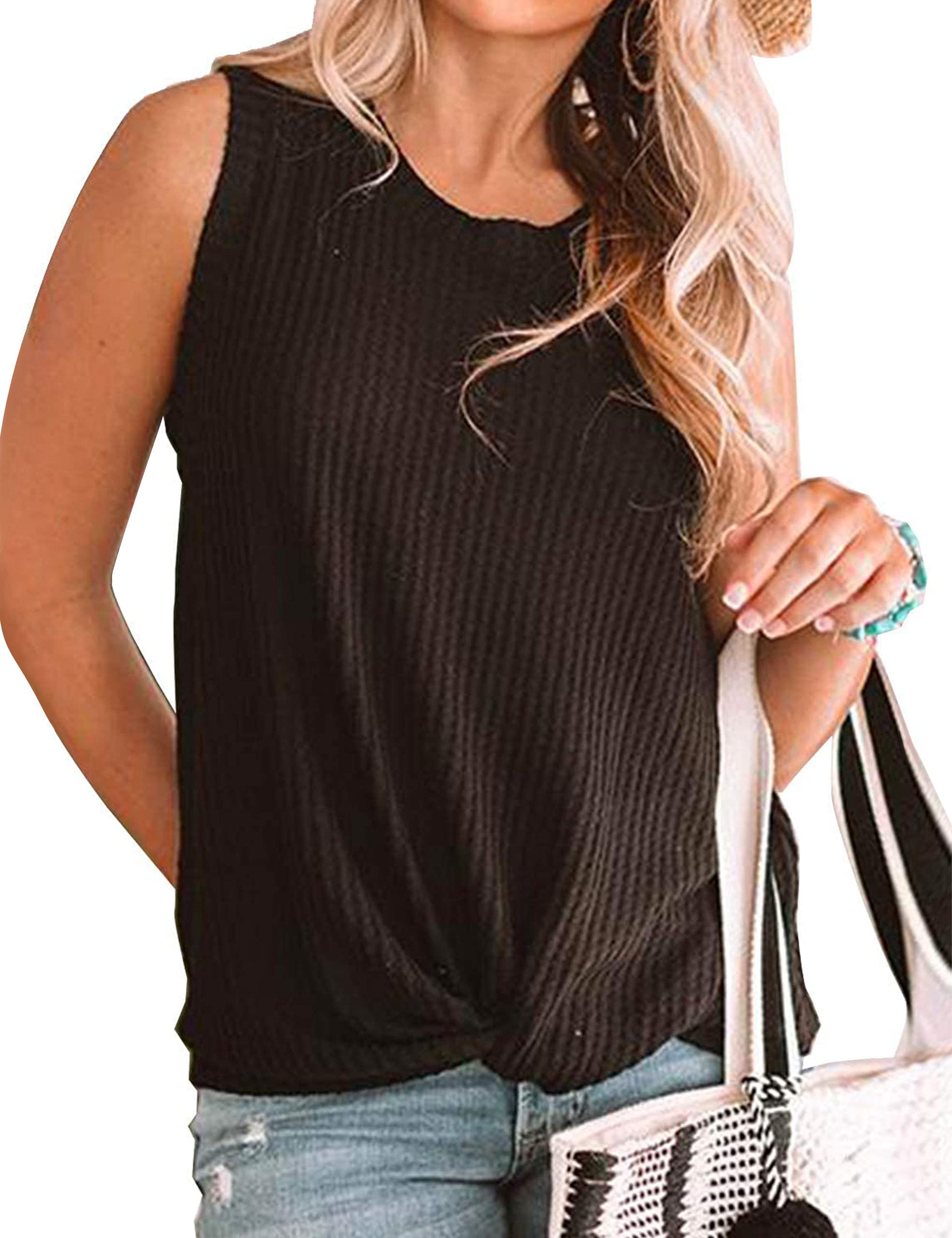 MIHOLL Women's Casual Sleeveless Twist Knot Waffle Knit Tank Top - Cute Summer Blouse for Beach, Vacation & Everyday Wear