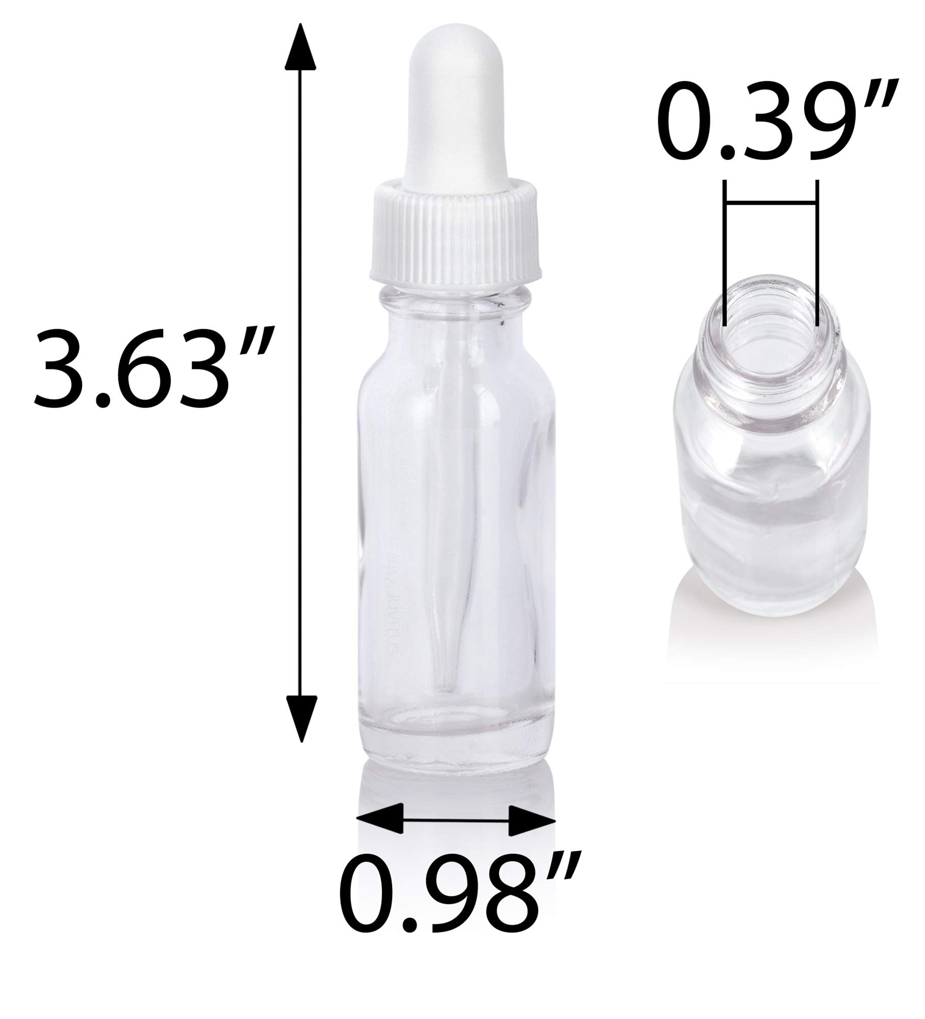 JUVITUS 12 Pack 0.5 oz (15 ml) Clear Glass Boston Round Bottles with White Dropper Caps & Funnel - Essential Oil, DIY Beauty, Travel Size Liquid Storage for Aromatherapy, Perfume, and Skincare Products