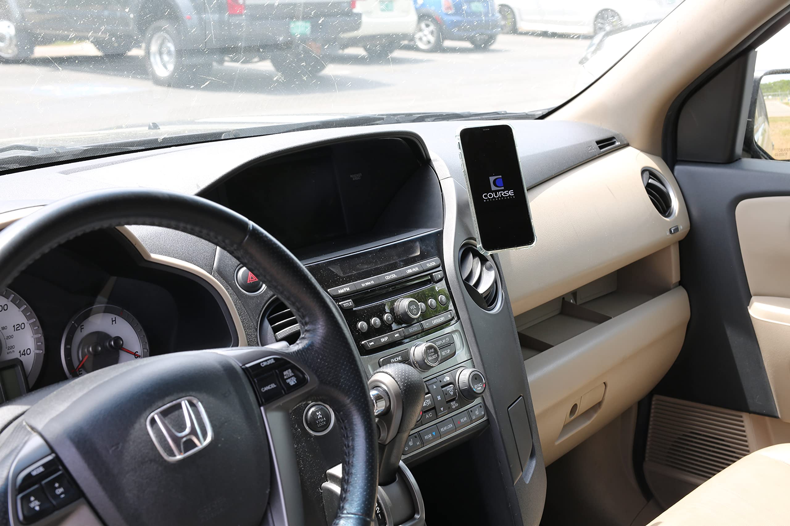 Course Motorsports DirectFit Phone Mount for Honda Pilot (2009-2015) - Auto Closing Charging Cradle Head (Tan, Right Side) - Perfect for Hands-Free Navigation & Safe Driving