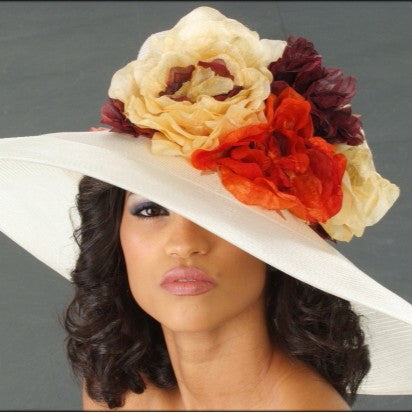Elegant Cream Straw Hat for Women with Large Flowers - SE6055 - Perfect for Beach, Garden Parties & Summer Outfits