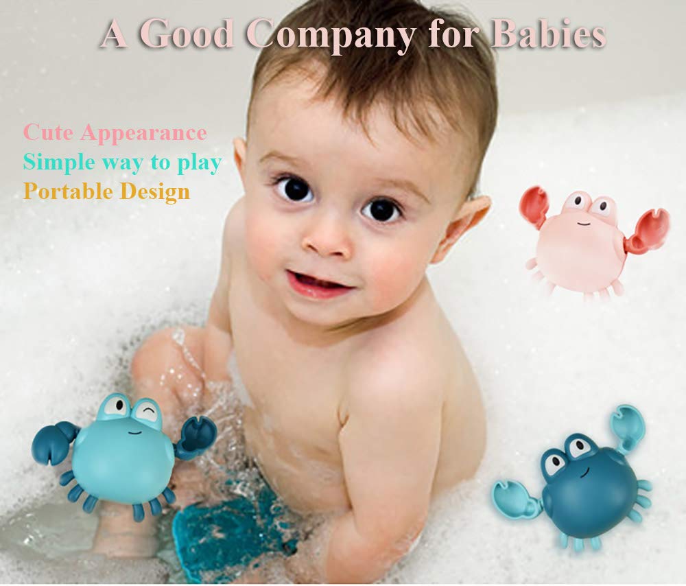 2PCS Wind-Up Crab Bath Toy - Swimming Crab Tub Toy, Floating Water Toy for Kids - Cute Clockwork Crab Toy for Bathtub & Pool Fun (Pink+Red) - Perfect for Toddler Bath Time, Summer Pool Parties & Sensory Play