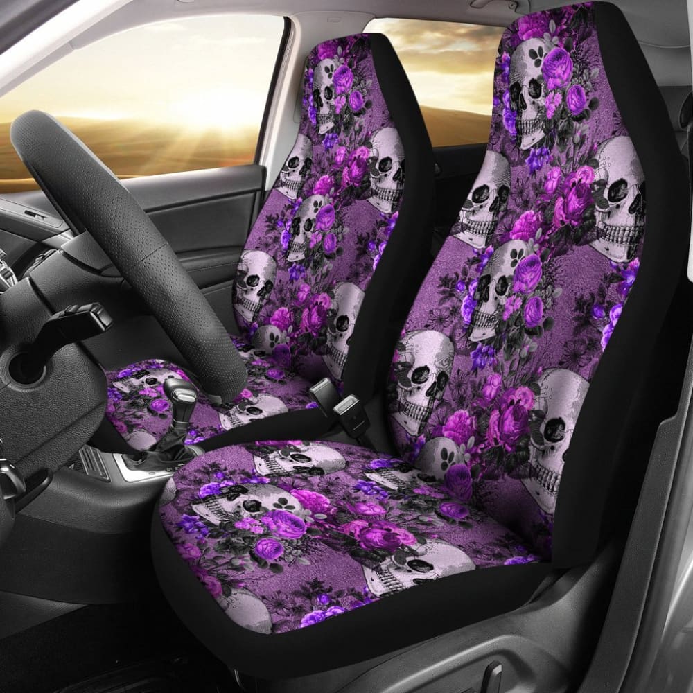 2 Pcs Gothic Skull Car Seat Covers - Unique Black Skull Design for Cars, Trucks & SUVs - Perfect for Halloween, Gothic Style & Car Accessories