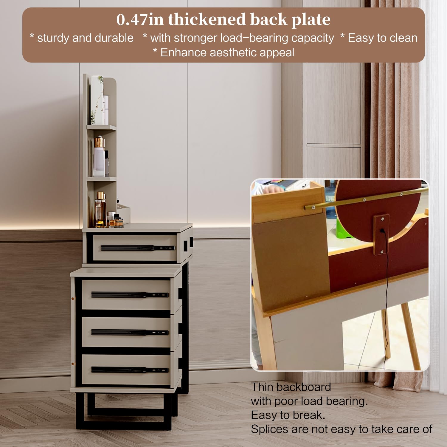 YYJ Makeup Vanity Desk with Large Mirror & LED Lights - 3 Lighting Modes, 5 Drawers & 3 Shelves Storage, Charging Station, Dressing Table with Nightstand for Bedroom (Gray) - Perfect for Makeup Application, Skincare Routine & Home Decor