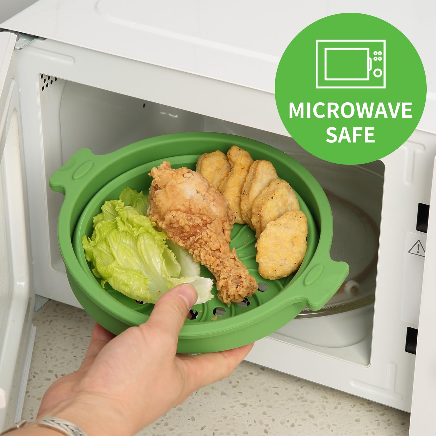 Collapsible Silicone Microwave Cookware Set - 0.8L & 1.4L BPA-Free Steamer with Lids, Glass Food Storage Containers & Mixing Bowls for Healthy Cooking | Perfect for Meal Prep, Leftovers & Small Space Kitchens