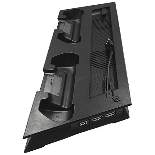 Vertical Cooling Stand for Sony PS4 Slim - 4-in-1 USB Hub with Built-in Fan, Controller Charger & Cooling Station | Perfect for Gaming Setup & Console Protection