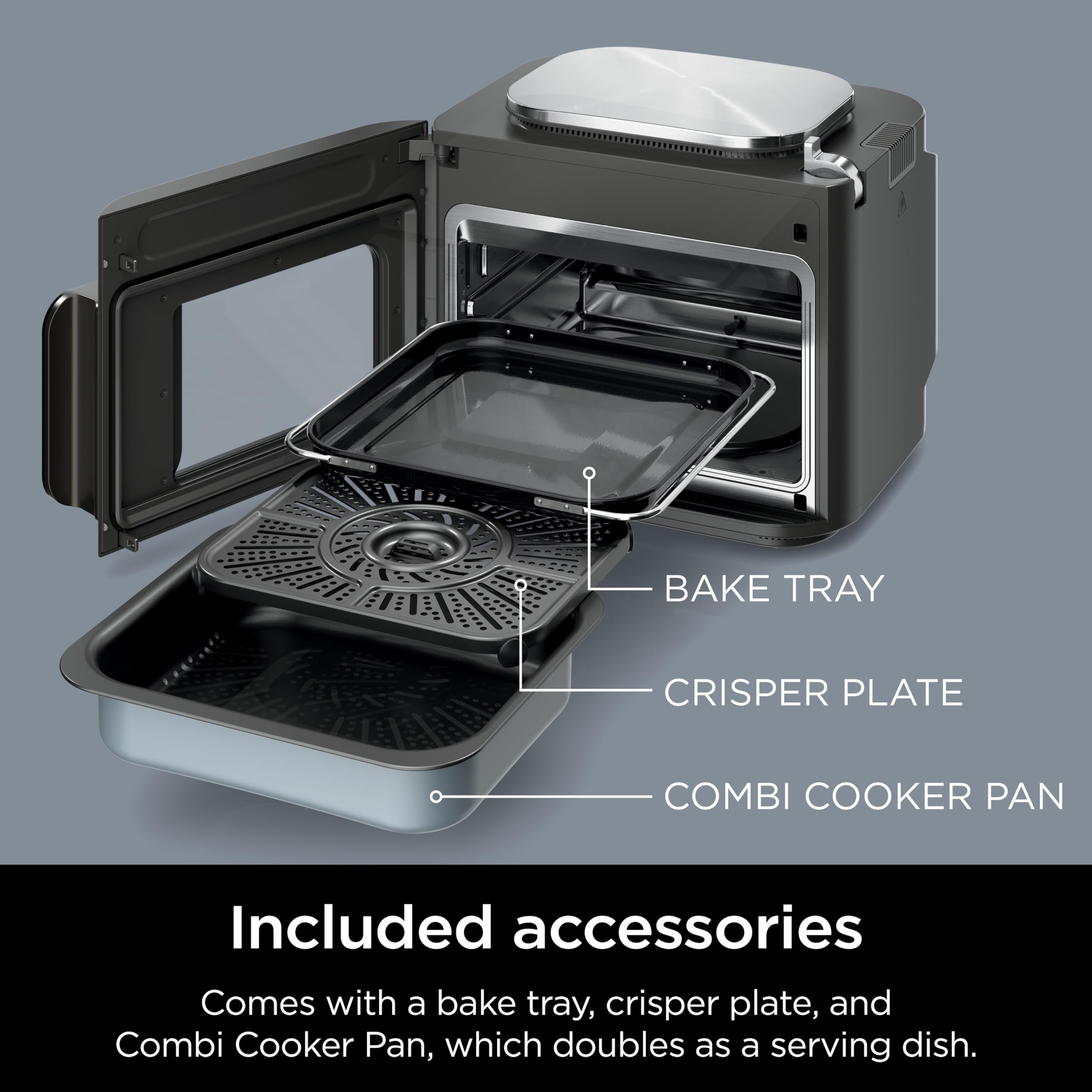 Ninja Combi All-in-One Multicooker 14-in-1 Functions - Air Fryer, Oven, Slow Cooker, Bake, Roast & More | 15-Minute Meals | Includes 3 Stainless Steel Accessories | Perfect for Quick Family Dinners, Meal Prep & Healthy Cooking