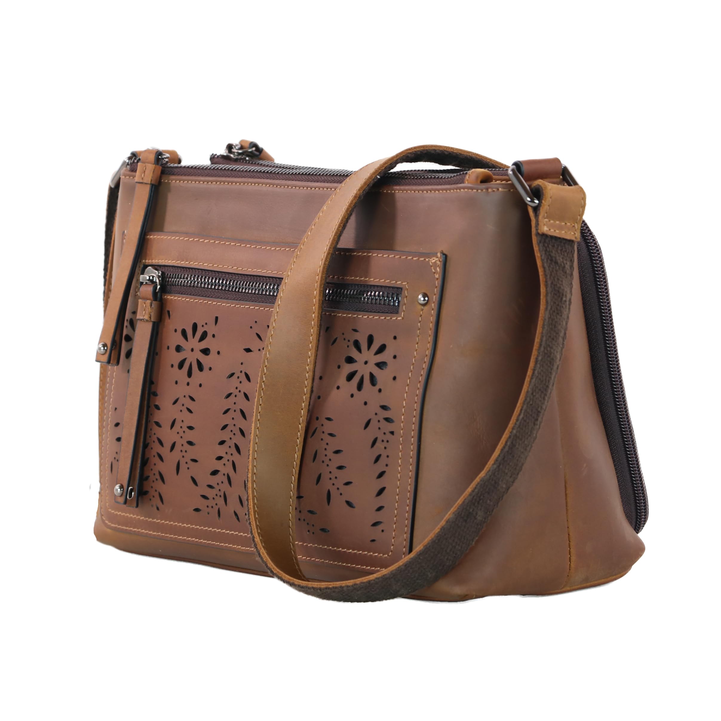 Brynlee Distressed Leather Concealed Carry Crossbody Bag - Medium Brown CCW Purse for Women | Perfect for Everyday Use, Travel & Self-Defense