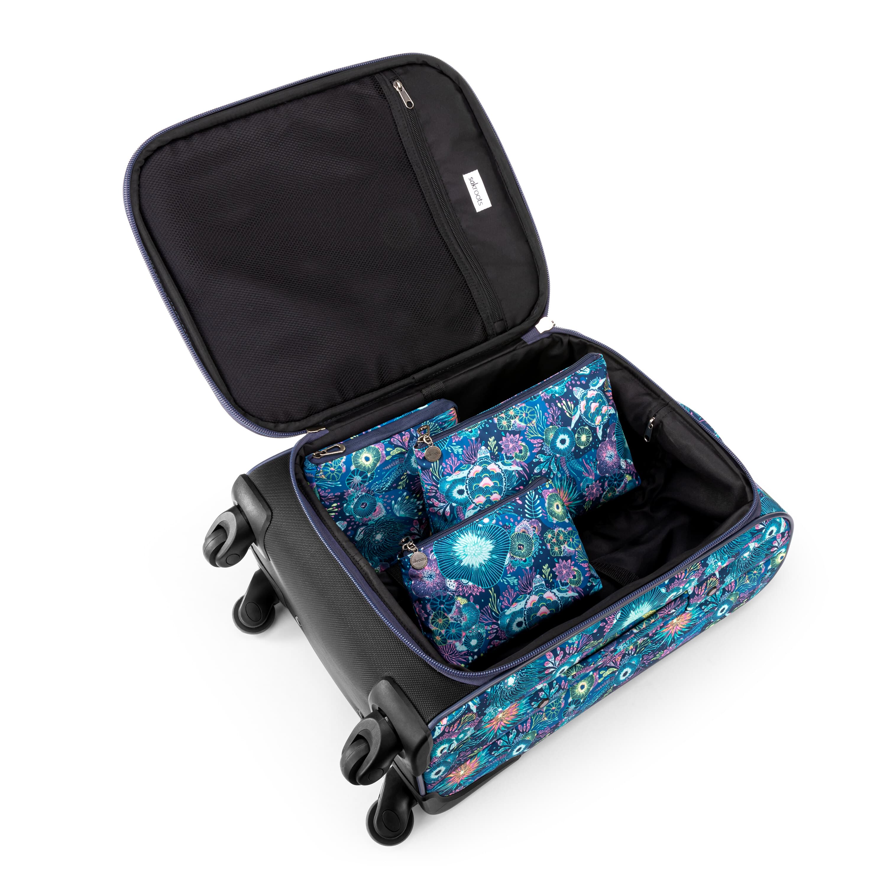 On The Go 21 Spinner Luggage Set - Eco-Friendly EcoTwill Fabric in Royal Blue Seascape - Perfect for Business Travel & Vacation Suitcase