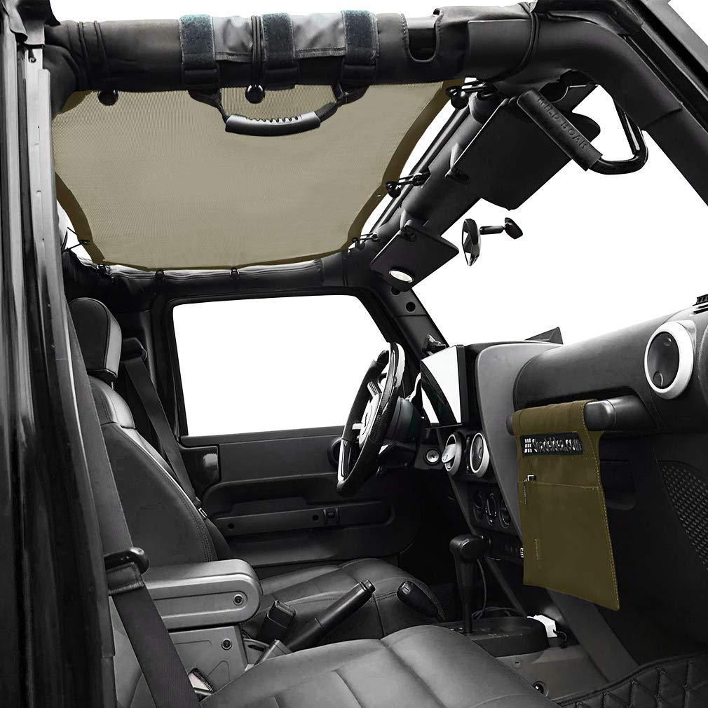 Shadeidea JK Sun Shade Top for Jeep Wrangler JKU (2007-2018) - Soft Mesh Roof Cover with UV Protection & Wind Noise Reduction - 4-Door 2-Piece Set in Tank Green - 10 Year Warranty - Perfect for Off-Roading, Beach Trips & Summer Adventures