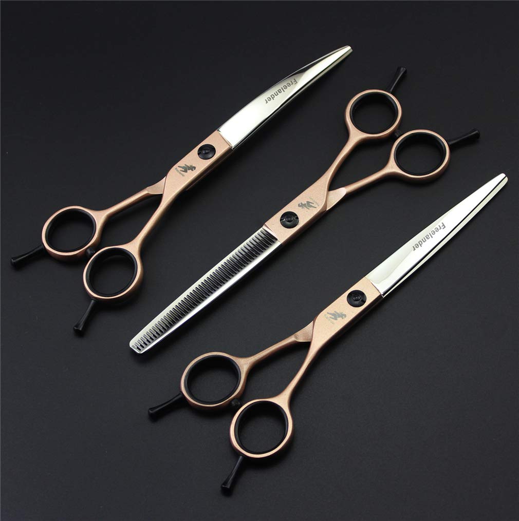 Professional 7-Inch Stainless Steel Pet Grooming Scissors Set - 3-Piece Dog Grooming Kit with Straight, Thinning & Curved Scissors for Body, Face, Ears, Nose & Paws | Perfect for Professional Groomers & Pet Owners at Home